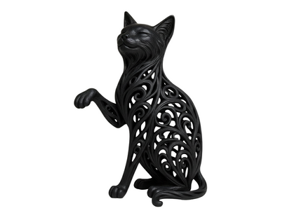 Black cat figurine raised paw lucky charm PLA resin handcrafted