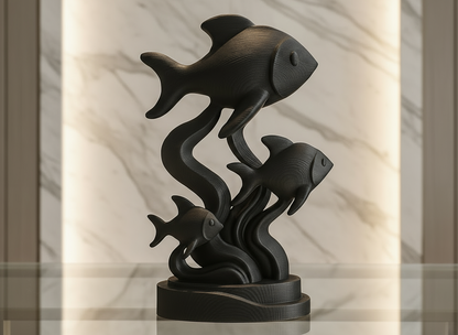 Black fish sculpture showpiece - elegant resin home decor for modern interiors