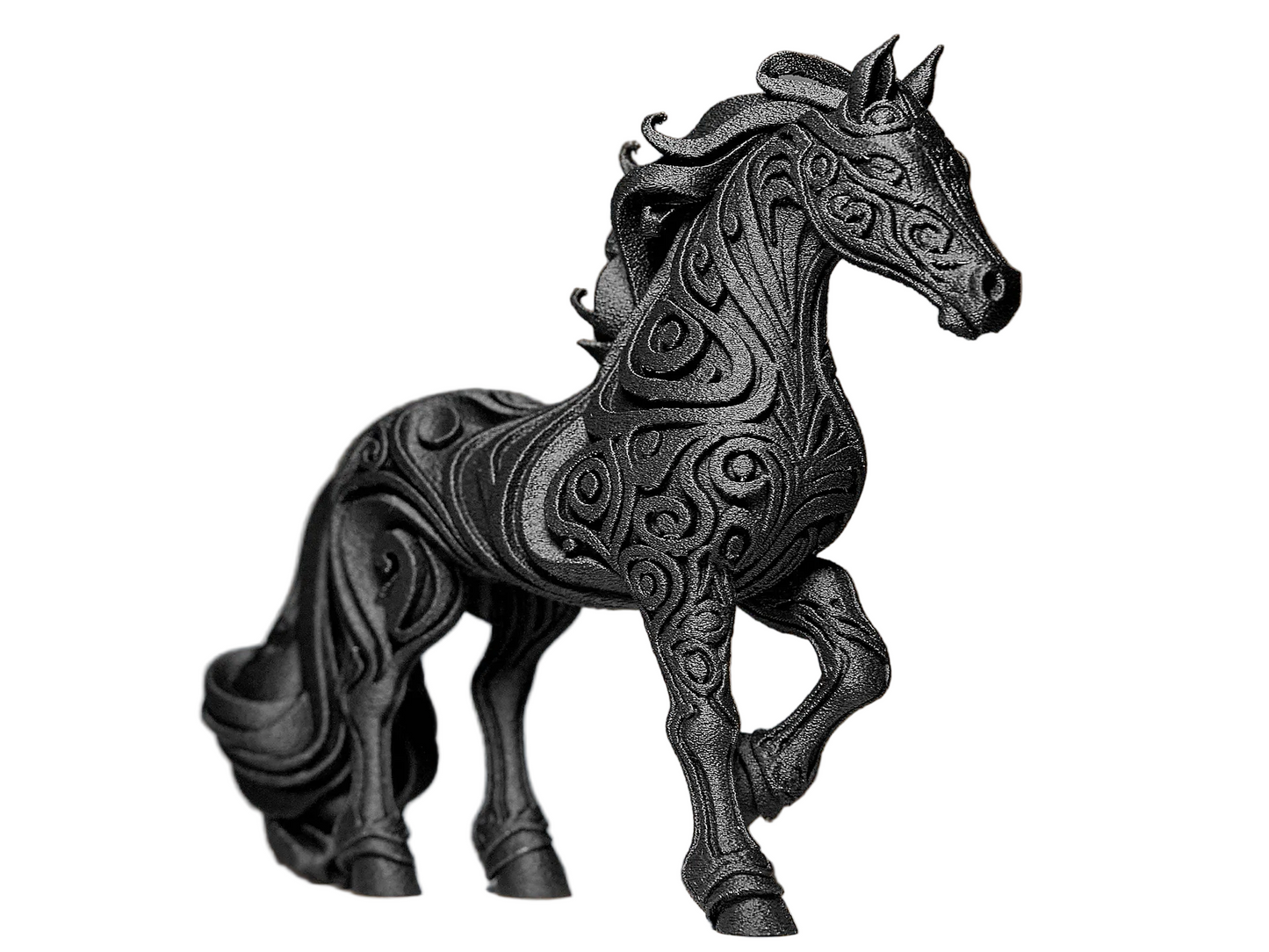 Black horse figurine with intricate decorative patterns - collectible resin art piece for Indian homes