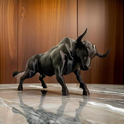Bull - Wall Street Bull Charging Statue - Powerful Black Bull Sculpture - Celestial Crafts