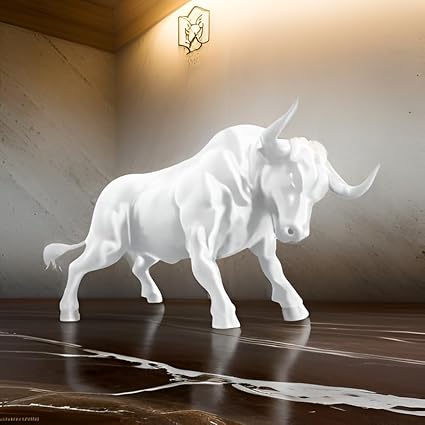 Bull - Wall Street Bull Charging Statue - Powerful White Bull Sculpture - Celestial Crafts