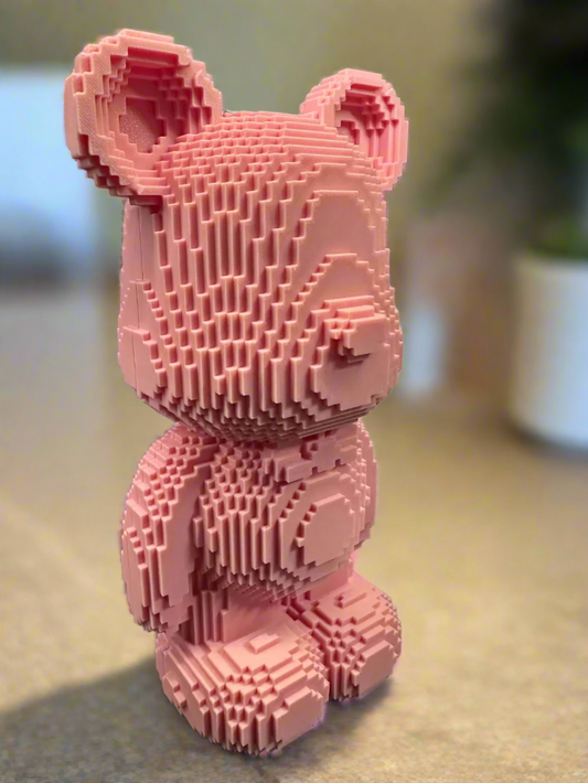 Unique Pink Pixelated Bear Figurine