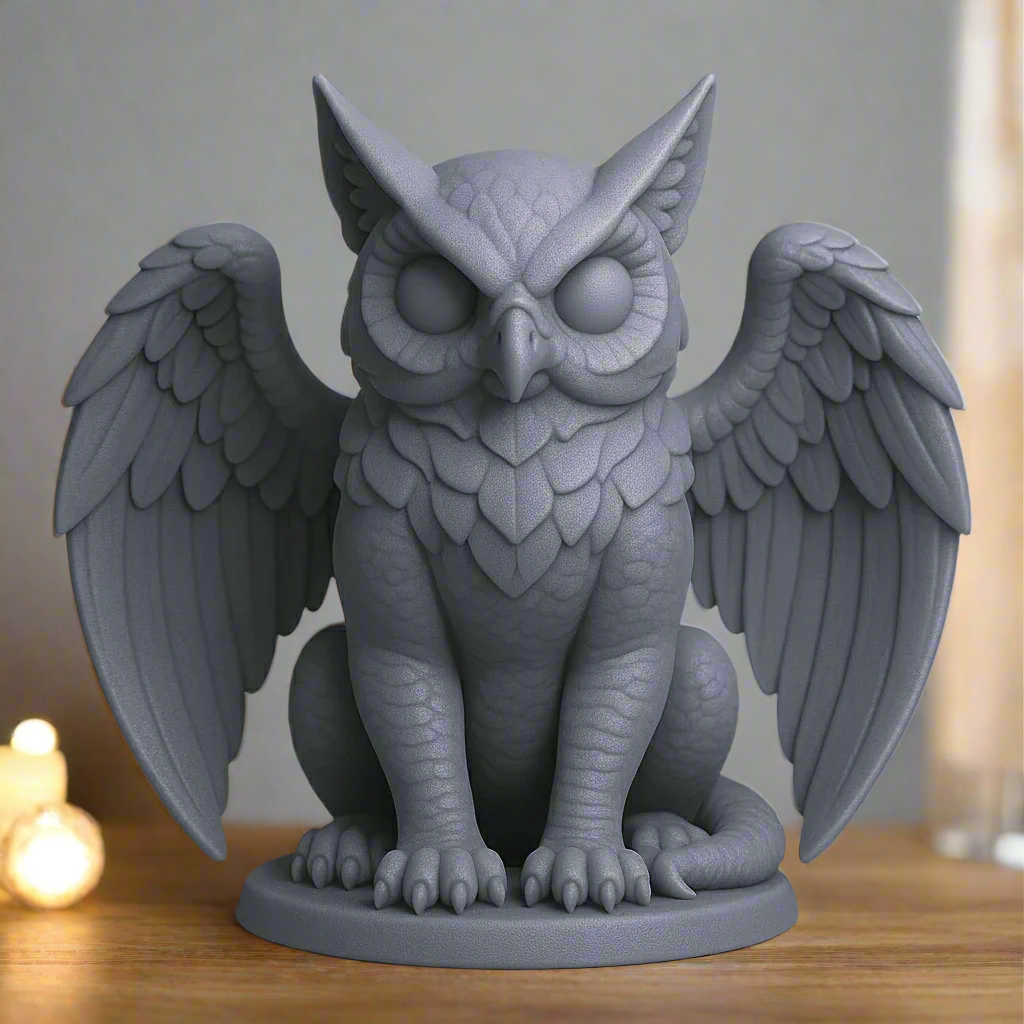 Chimera Guardian Statue with lion goat and dragon traits in gray PLA resin mythic creature sculpture