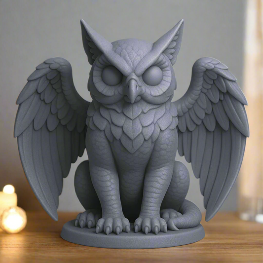 Chimera Guardian Statue with lion goat and dragon traits in gray PLA resin mythic creature sculpture