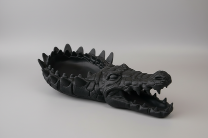 Whimsical black crocodile trinket tray jewelry organizer fantasy design