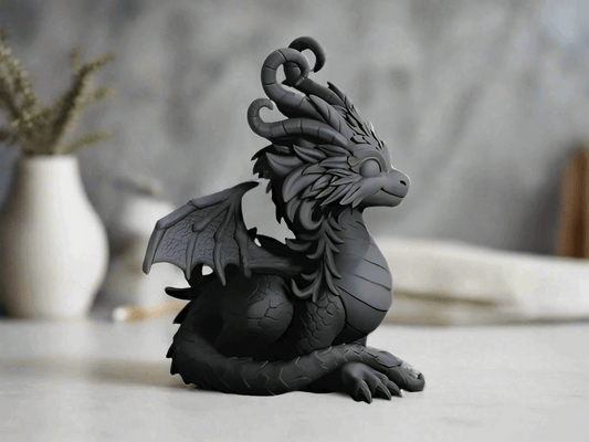Decorative Black Dragon Figurine, Gothic Fantasy Sculpture, Collectible Desktop Ornament - Celestial Crafts
