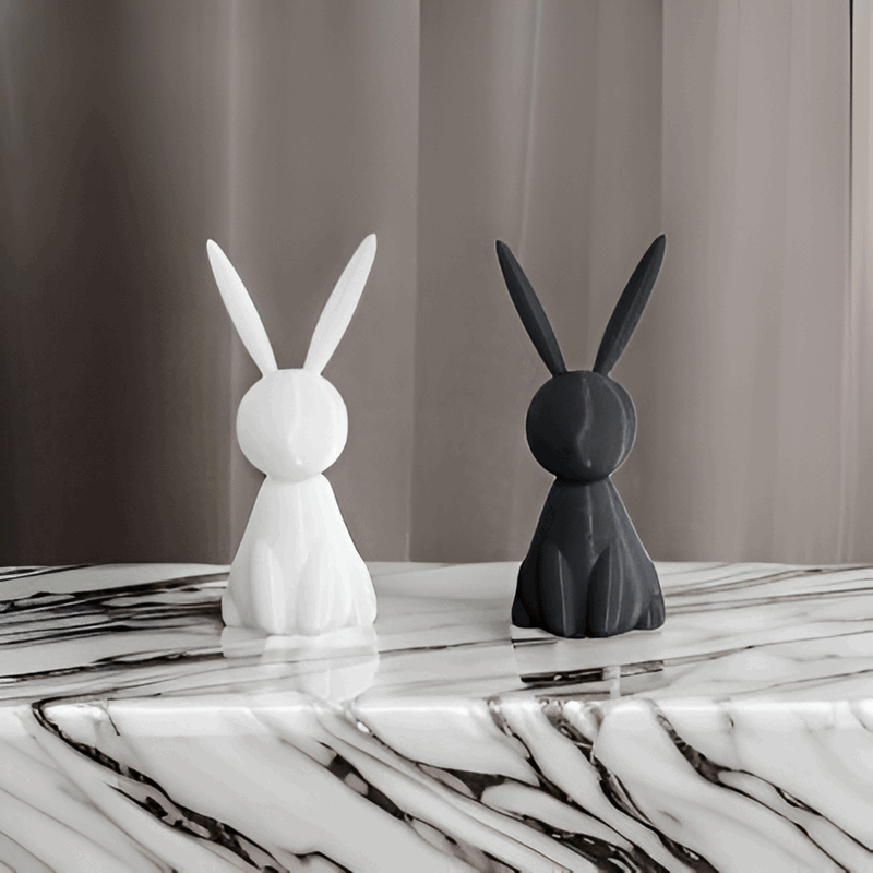Decorative Bunny Figurines, Modern Minimalist Design, Black and White, Set of 2 - Celestial Crafts