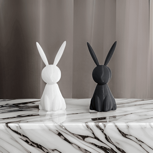 Decorative Bunny Figurines, Modern Minimalist Design, Black and White, Set of 2 - Celestial Crafts