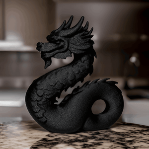 Decorative Dragon Figurine, Black Matte Finish, Mythical Oriental Design - Celestial Crafts