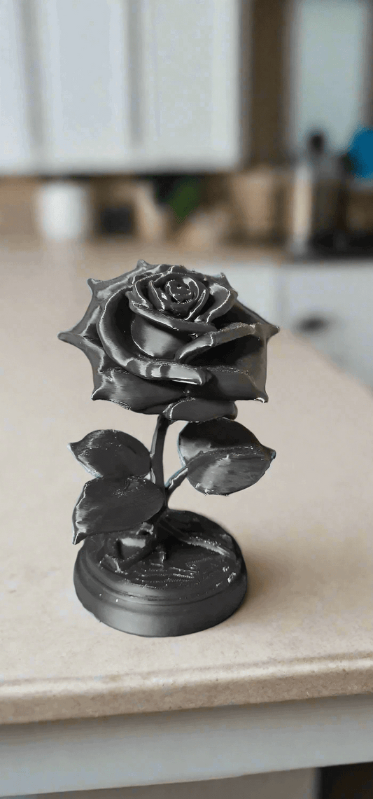 Decorative Rose Figurine, Black, Standing Rose Sculpture - Celestial Crafts