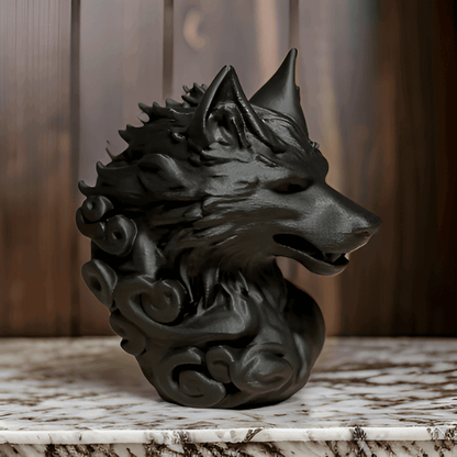 Decorative Wolf Head Figurine, Black Matte Finish, Gothic Style Sculpture - Celestial Crafts