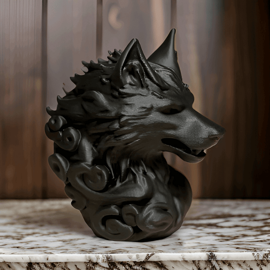Decorative Wolf Head Figurine, Black Matte Finish, Gothic Style Sculpture - Celestial Crafts