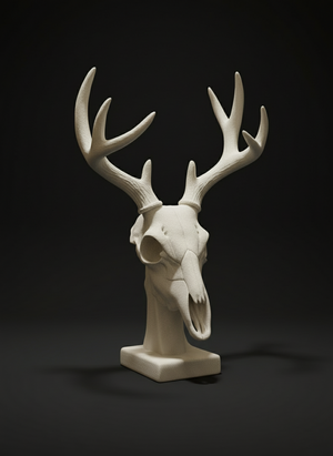 Ivory deer skull sculpture with branching antlers rustic nature-inspired artistic showpiece
