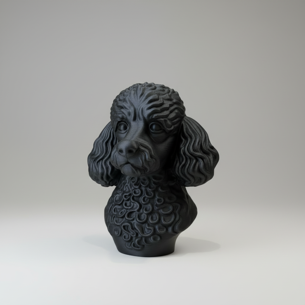 Chic Poodle Bust 3D Sculpture – Handmade PLA Resin Pet Figure Black Decorative Showpiece