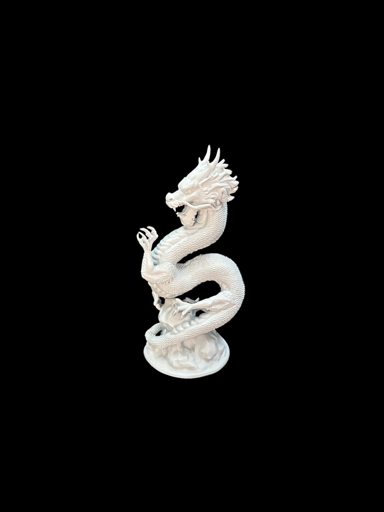 Dragon white sculpture curved power prosperous symbol lucky art