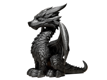 Regal Dragon Statuette | Black Fantasy Sculpture | Collectible Dragon Figure