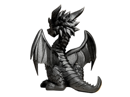 Regal Dragon Statuette | Black Fantasy Sculpture | Collectible Dragon Figure