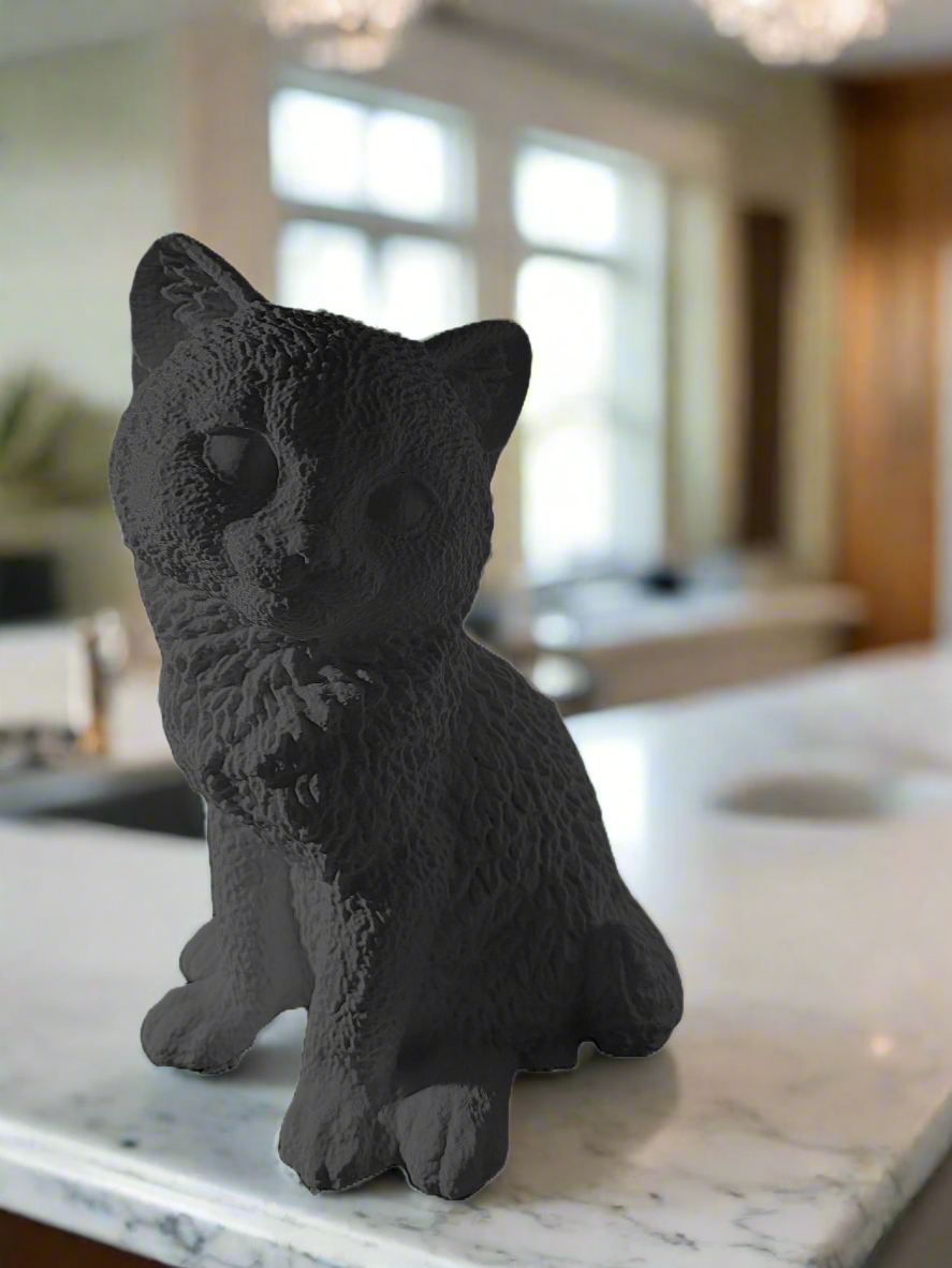 3D Printed Cat Statue: Modern Art Sculpture