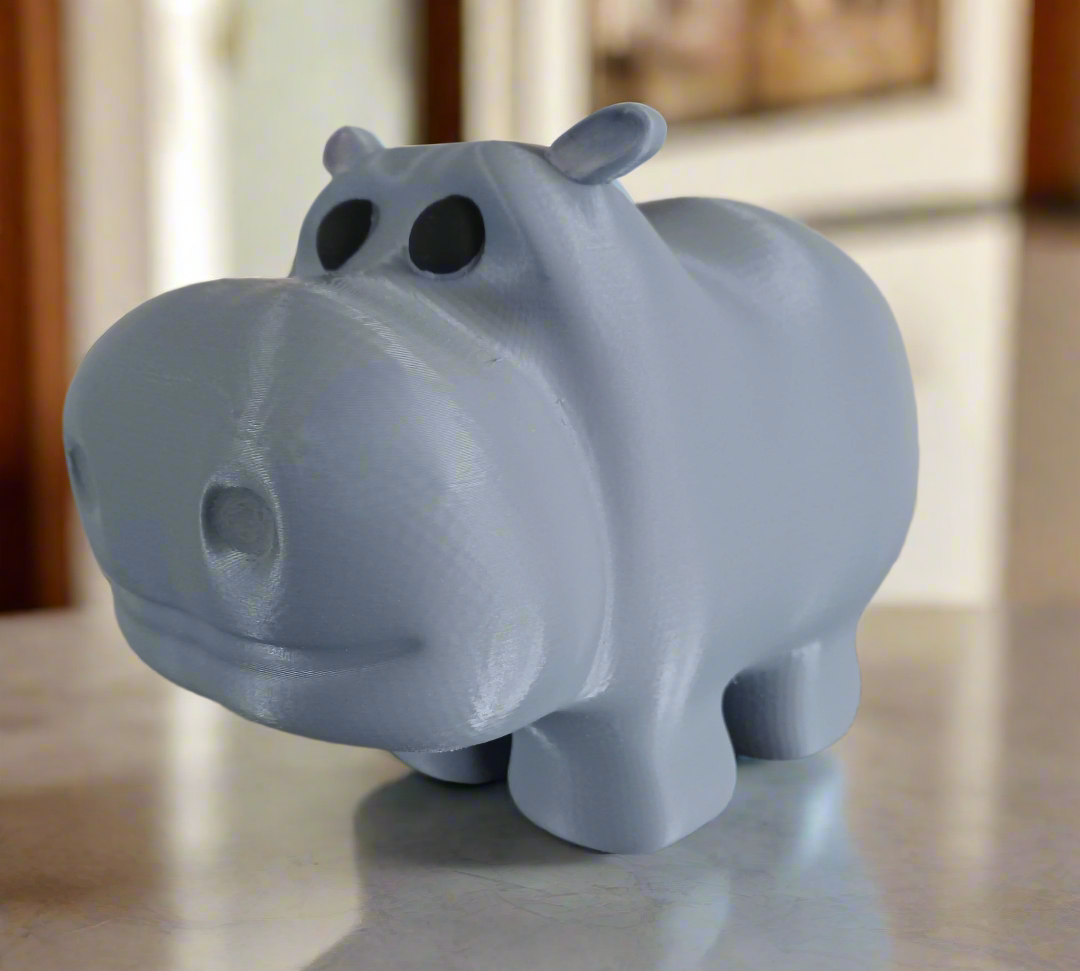 Cartoon Style Grey Hippo Sculpture: Fun Decor