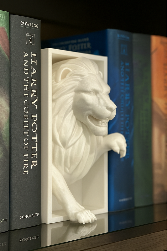 Regal Lion Bookend Statue in Glossy Crème White – Luxury 3D Printed Home Decor