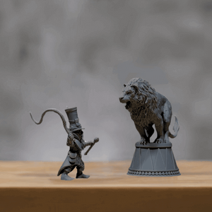 Miniature Figurine Set: Lion Tamer and Roaring Lion - Celestial Crafts