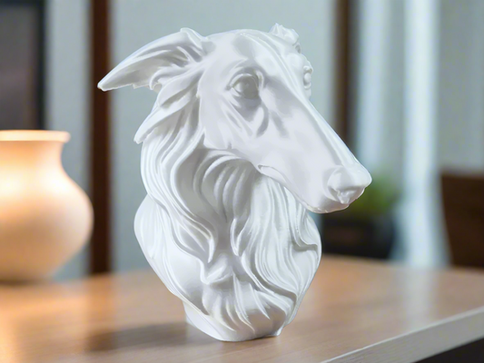 Elegant Wind Hound Bust - White Graceful Canine Sculpture with Refined Details