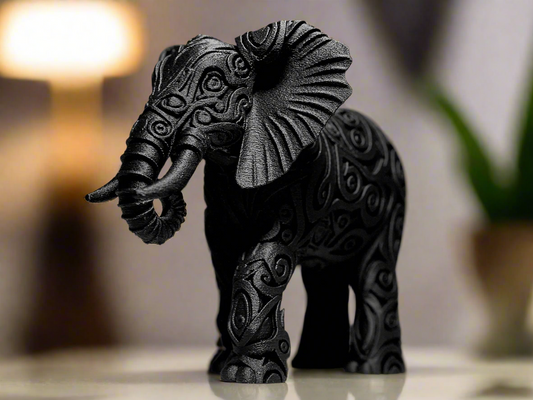 Black elephant showpiece for home decor - Vastu lucky statue with intricate patterns brings prosperity and positive energy