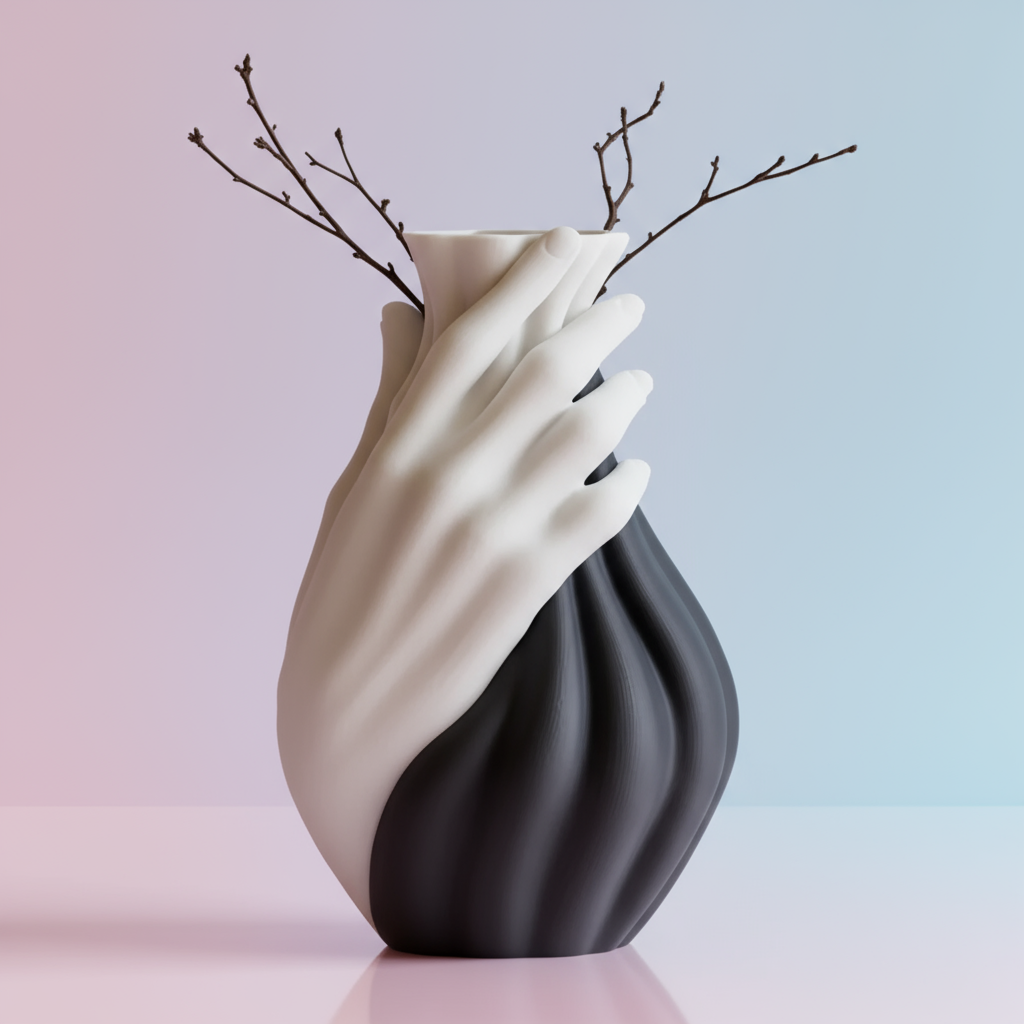 Embrace Vase sculptural PLA resin decorative vase in neutral tone, styled on a console table without flowers