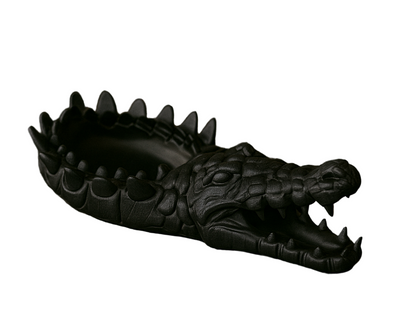 Fantasy crocodile dragon sculpture black trinket jewelry organizer