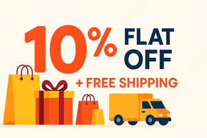generate a landscape image of no code needed 10% flat off + free shipping..highlight 10%