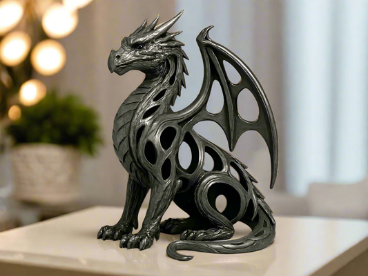 Ghostly Dragon Figurine - Black Ethereal Fantasy Sculpture with Mystical Design