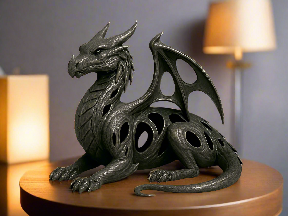 Ghostly Dragon Ethereal Fantasy Figurine - Black Handcrafted Sculpture with Mystical Design