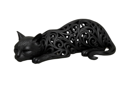Black goddess cat intricate patterns spiritual mythology divine feminine showpiece