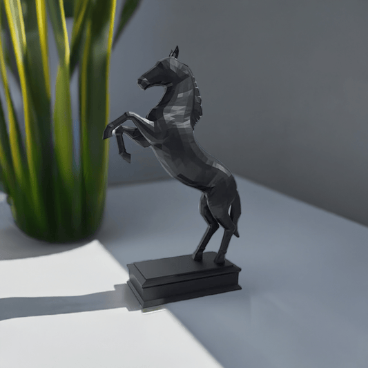 3D Printed Low Poly Black Horse: Modern Geometric Decor - Celestial Crafts