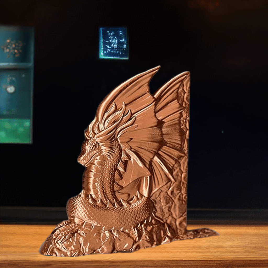 3D Printed Dragon Bookend: Majestic Fantasy Decor - Celestial Crafts