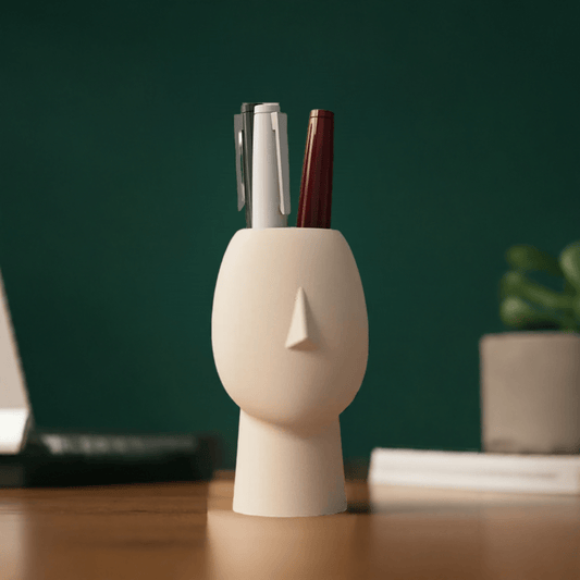 3D Printed Human Face Pen Holder: Unique Office Desk Organizer - Celestial Crafts