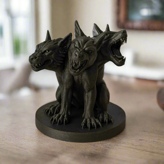 Black Three-Headed Dog Figurine: Mythical Monster Decor