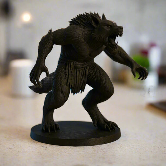 Black Werewolf Figurine: Mythical Creature Decor