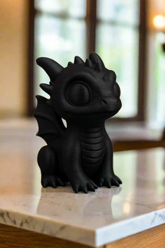 Black Baby Dragon Figurine: Fantasy Decor