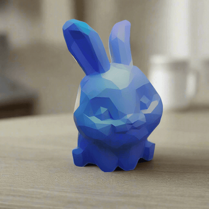 Low Poly Bunny Figurine, Geometric Design, Blue, Decorative Desktop Sculpture - Celestial Crafts