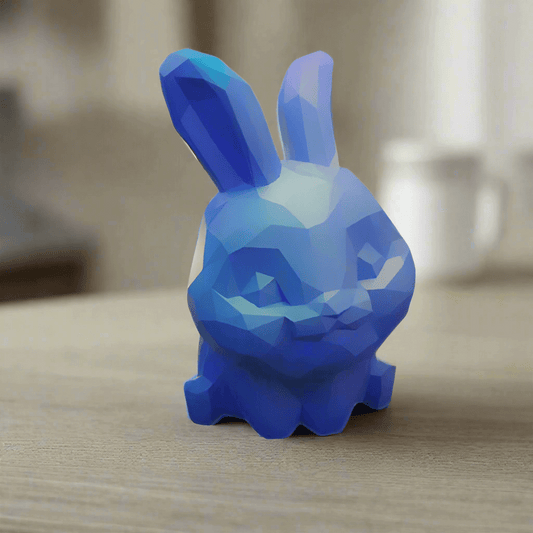 Low Poly Bunny Figurine, Geometric Design, Blue, Decorative Desktop Sculpture - Celestial Crafts