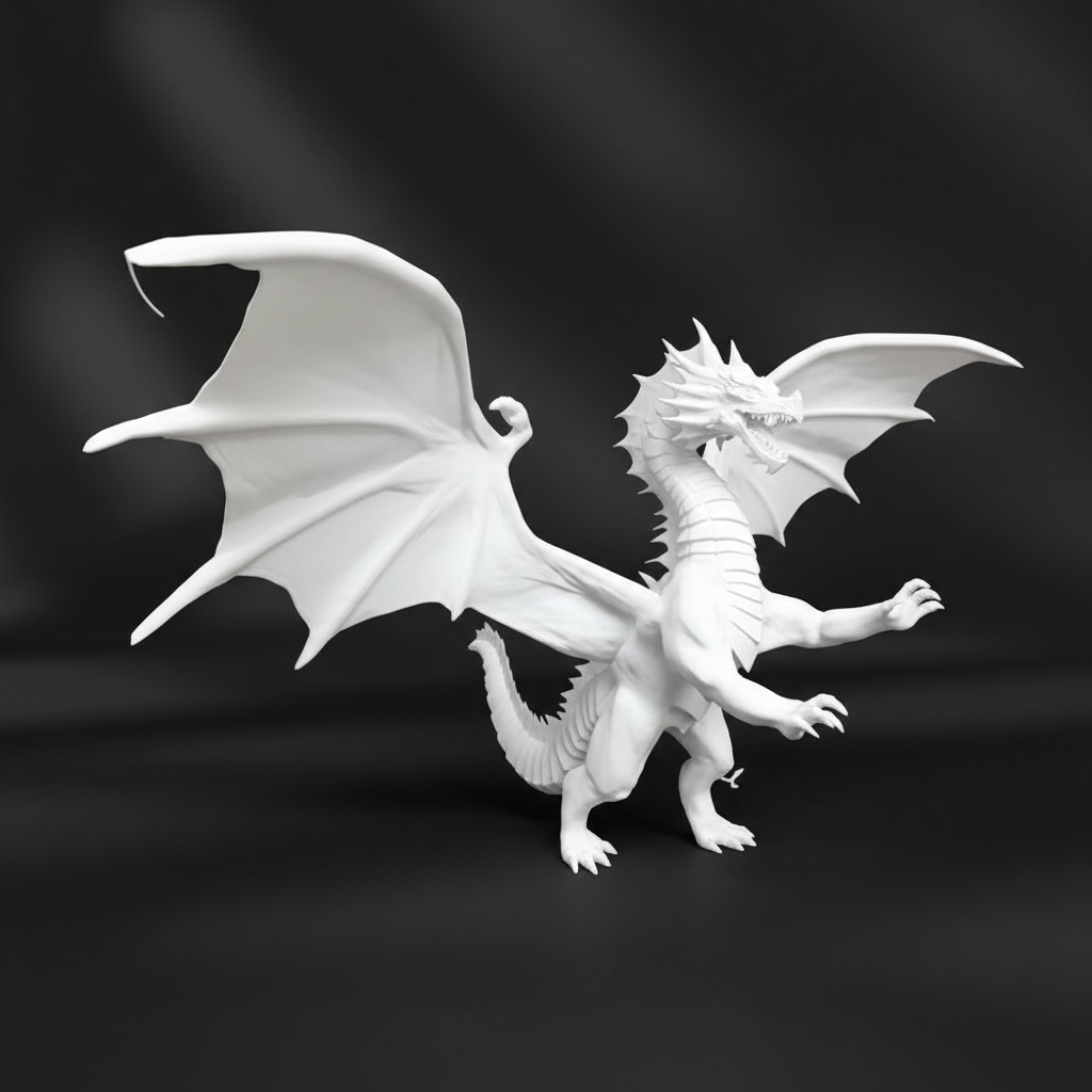 Majestic Dragon - Pure White PLA on Dark Background