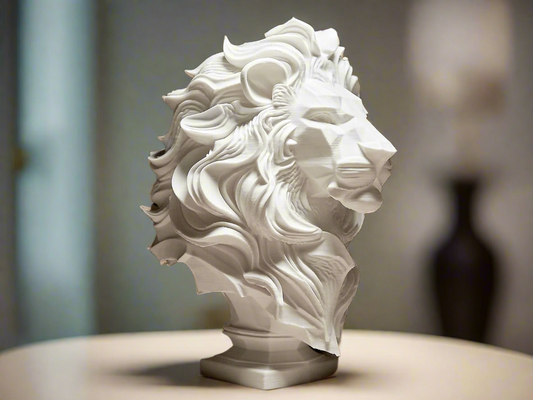 Majestic white lion head sculpture - elegant resin art piece symbolizing power and strength for Indian homes