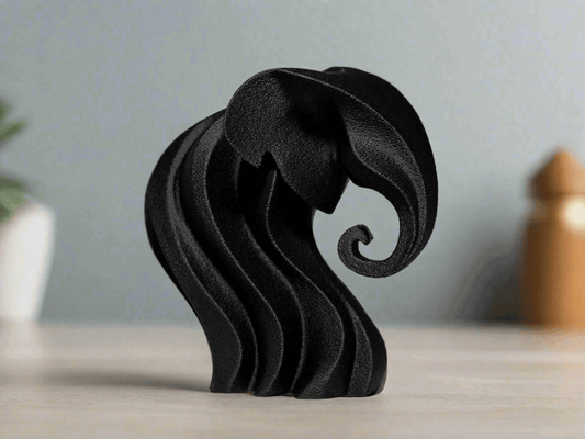 Modern Abstract Elephant Sculpture, Black Decorative Figurine, Wave Design - Celestial Crafts