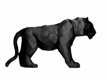 Modern Geometric Black Tiger Decorative Figurine, Contemporary Art Sculpture - Celestial Crafts