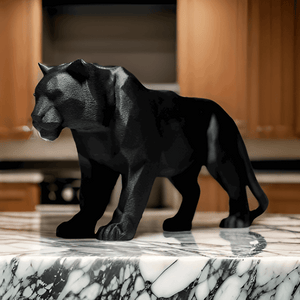 Modern Geometric Black Tiger Decorative Figurine, Contemporary Art Sculpture - Celestial Crafts