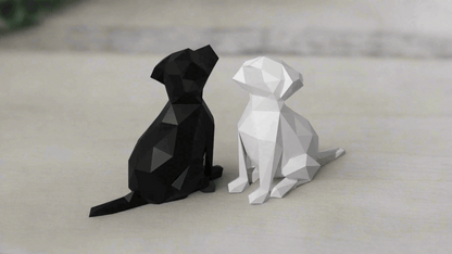 Modern Geometric Dog Figurines, Low Poly Design, Black and White, Set of 2 - Celestial Crafts