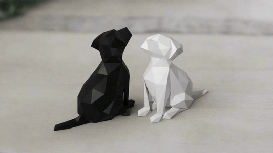 Modern Geometric Dog Figurines, Low Poly Design, Black and White, Set of 2 - Celestial Crafts