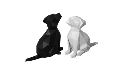 Modern Geometric Dog Figurines, Low Poly Design, Black and White, Set of 2 - Celestial Crafts