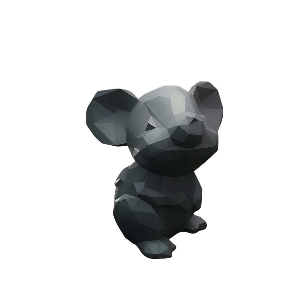 Modern Geometric Mouse Figurine, Low Poly Design, Black - Celestial Crafts